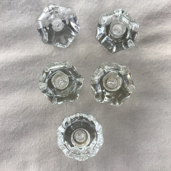 Lot of 5 Vintage Clear Glass Mismatched Cabinet Pulls / Drawer Knobs - Picture 1 of 5